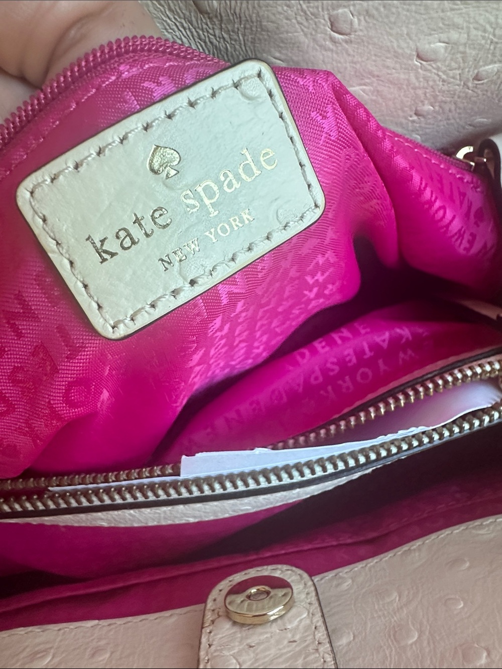kate spade Cream Ostrich-Embossed Leather Satchel with Removable Strap - Picture 3 of 11